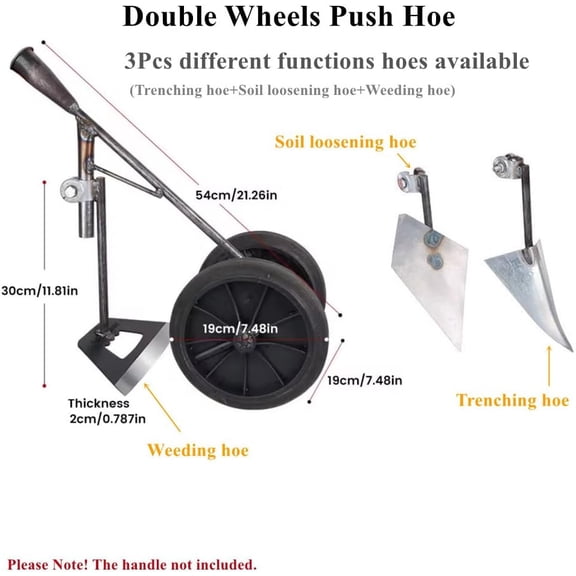 3 in1 Multifunctional Double Wheels Hoe Power-assisted Weeding Scarifying Hoe, Ditching and Scarifying Triangular Hoe, Agricultural Tools