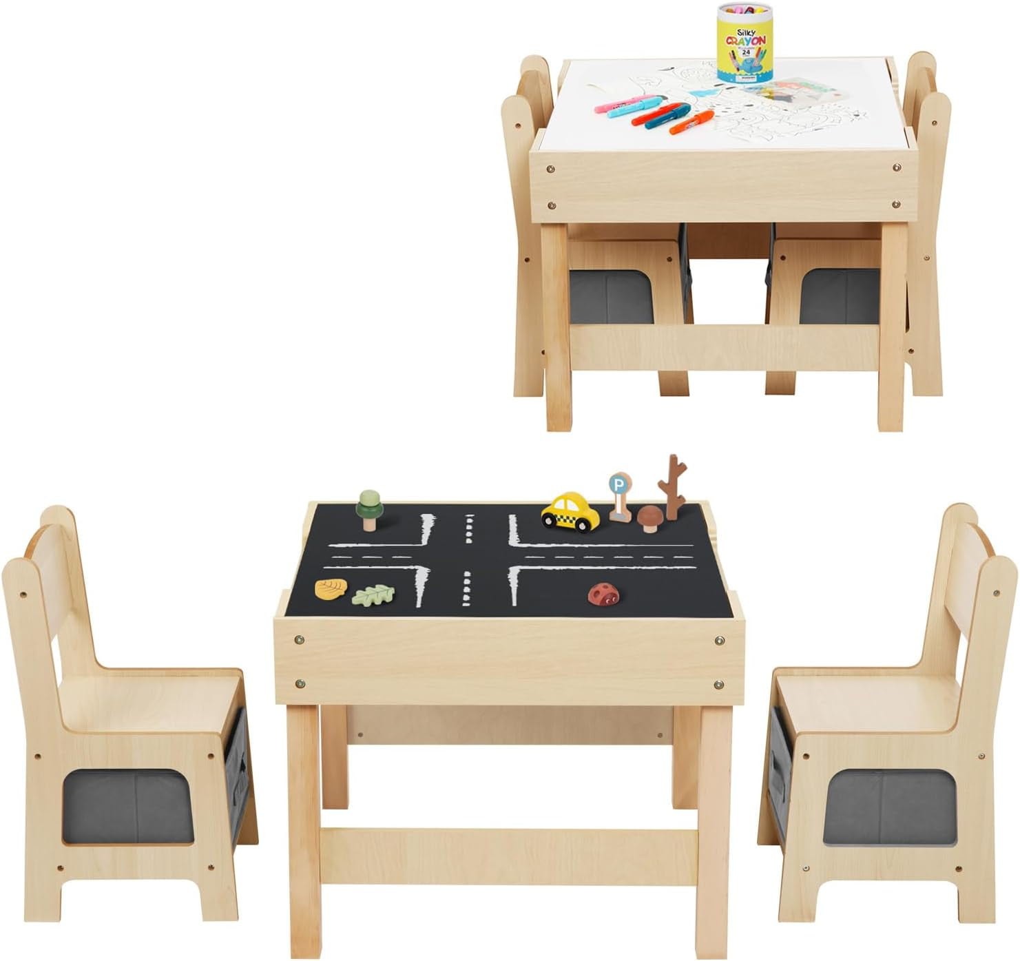 3 in1 Toddler Table and Chair Set, Kids Table and Chairs Ages 3-7 with ...