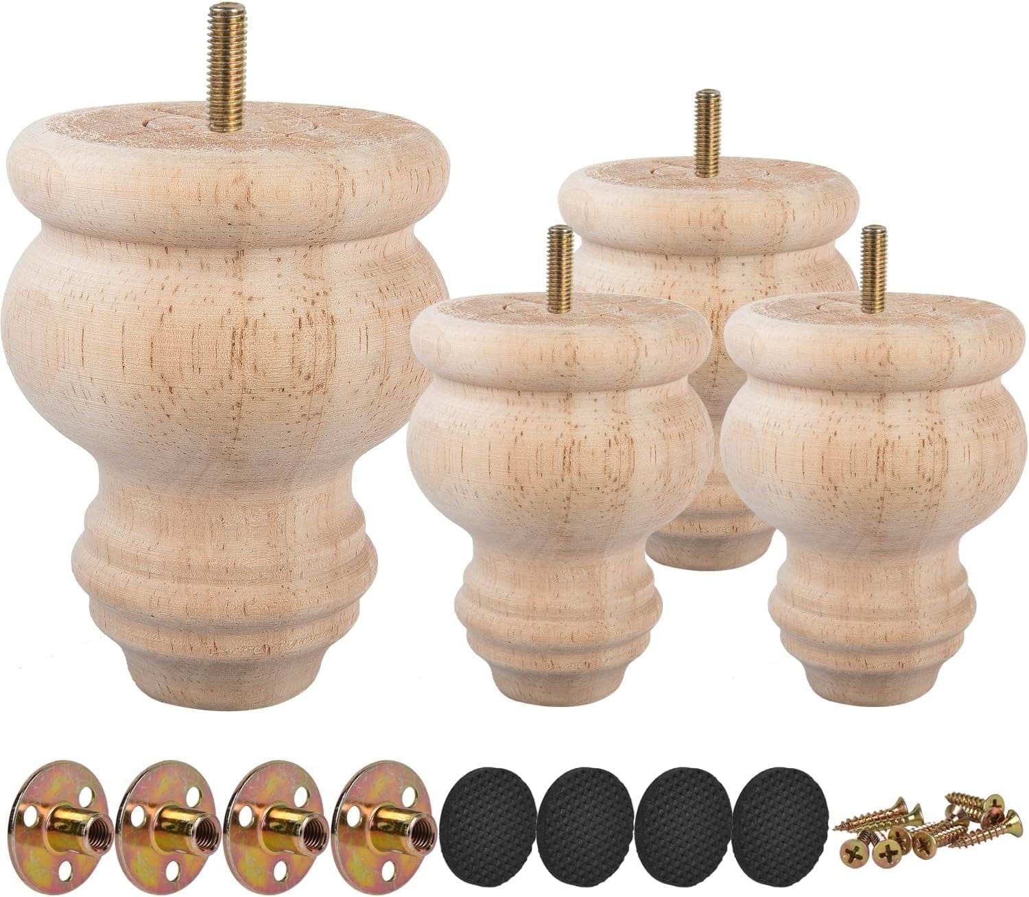 3 inch / 8cm Wooden Furniture Legs, Tchosuz Pack of 4 Unfinished Solid Wood  Turned DIY Replacement Bun Feet with M8 Hanger Bolts \u0026 T-Nuts or Sofa Couch  Cabinet Recliner Ottoman Riser -, image size:1500x1308