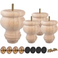 thumbnail image 1 of 3 inch / 8cm Wooden Furniture Legs, Tchosuz Pack of 4 Unfinished Solid Wood Turned DIY Replacement Bun Feet with M8 Hanger Bolts & T-Nuts or Sofa Couch Cabinet Recliner Ottoman Riser, 1 of 6