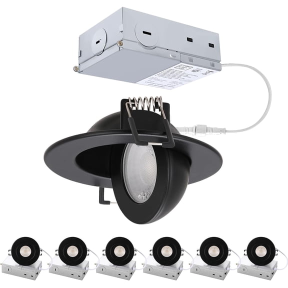 3 inch Black Recessed Lights, 7W Canless Gimbal Soffit Lighting, Canless Lights, 5CCT Dimmable 90?Tilt Wafer 3 inch Light, Rotatable Eyeball Swivel Spot Downlight 6 Pack Black