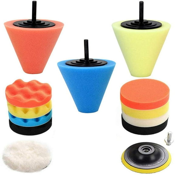 3 inch Buffing Pads, 14 Pcs Car Foam Drill Polishing Pads Kit, Detail Polishing for Drill Buffer Polisher Attachment Kit with Thread Backing Pad & Adapters