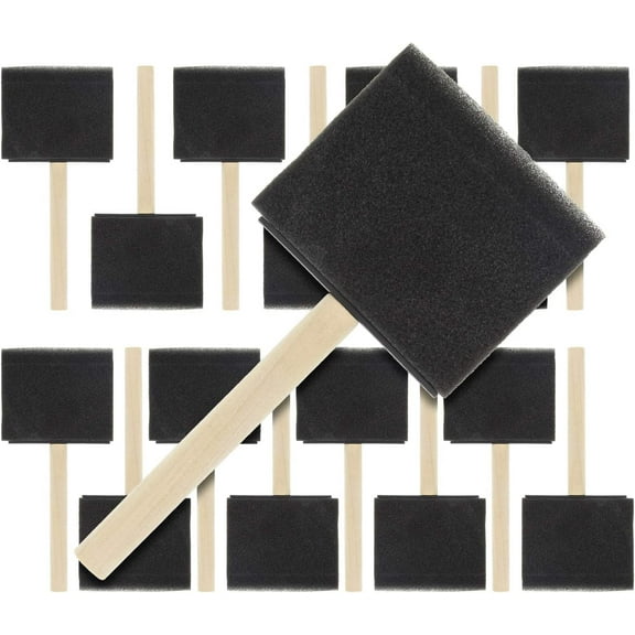 3 inch Foam Sponge Wood Handle Paint Brush Set (Value Pack of 15) - Lightweight, durable and great for Acrylics, Stains, Varnishes, Crafts, Art