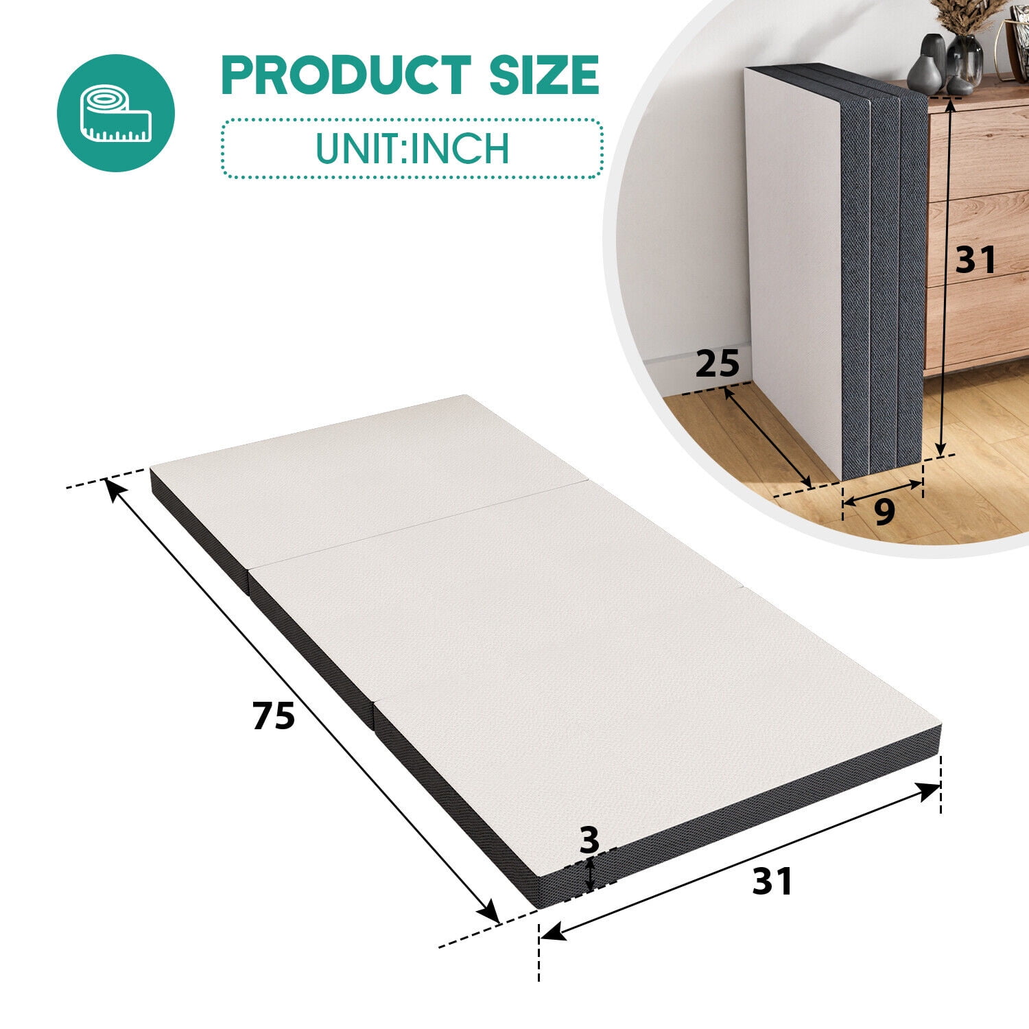 3inch Folding Mattress, Tri Fold Memory Foam Mattress with Washable