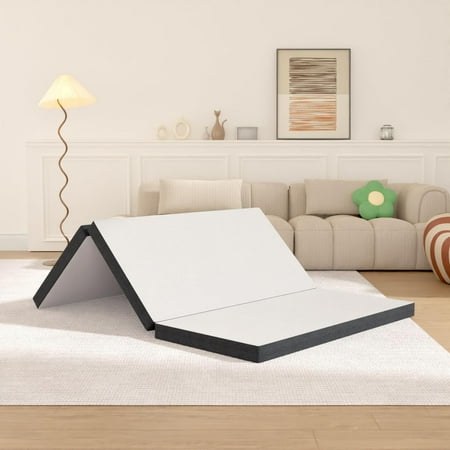 3 inch Folding Mattress Tri Fold Memory Foam Mattress Topper Portable Foldable Mattress Topper with Washable Cover Non-Slip Bottom for Camping Guest, Queen