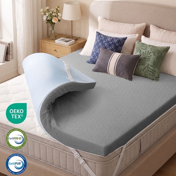 3 inch Gel Memory Foam Mattress Topper Queen Size Cooling Pad Bed Topper with Removable Cover, Gray