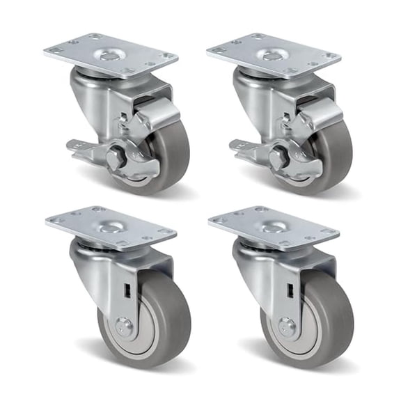 3 inch Heavy Duty Casters Set of 4 Caster Wheels for Cart Furniture Workbench (2 Swivel w/Brakes & 2 Swivel)
