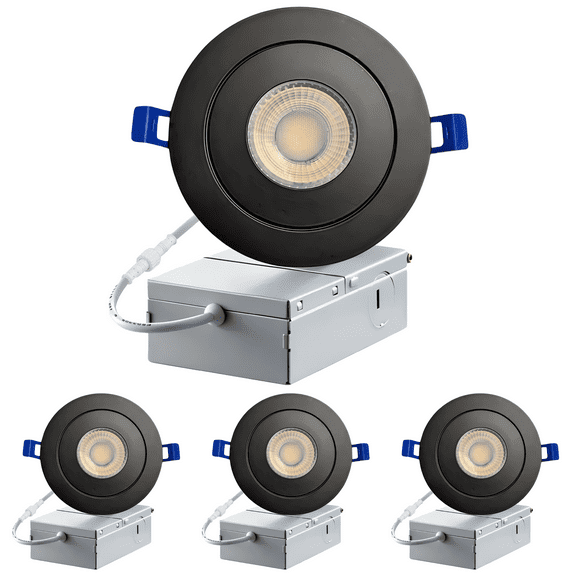 3-inch Integrated Slim Panel Downlight with Gimbal 7W=60W, 560 Lumens, Dimmable, LED Recessed Lighting Kit with Junction Box - Energy Star (Black, 4000K 4 Pack)