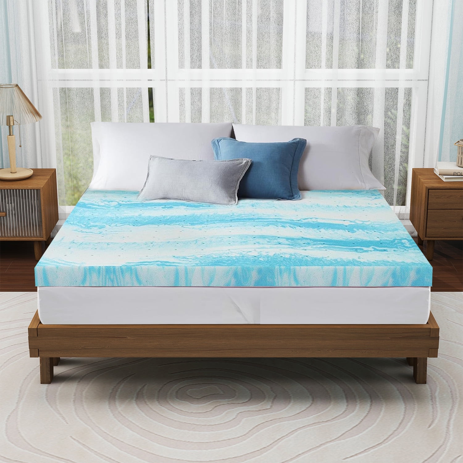3 inch King size Memory Foam Mattress Topper, Soft Cooling Gel Memory Foam Bed Pad Topper for Pressure Relief, Blue