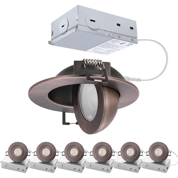 3 inch LED Recessed Light - 7W Gimbal Canless Oil-Rubbed Bronze Soffit Intertek Lighting,Dimmable Eyeball Fixture ,360? Adjustable Ceiling Spotlight for Bedroom, Wall Art, Accent Lighting 6Pack