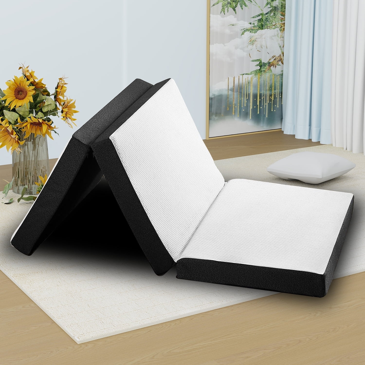 3 inch Memory Foam Trifold Mattress, Full Folding Mattress Topper with