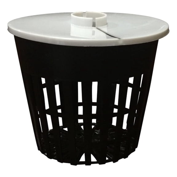 3 inch Net Pot - Garden Net Cups - Slotted Mesh - Bucket Basket for with white Lids - 25 Pack