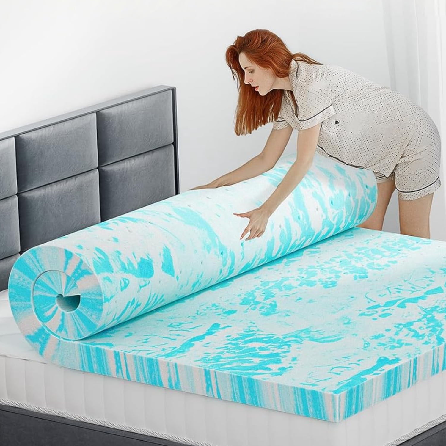Topper Queen 3 inch Queen Memory Foam Mattress Topper with Cooling Gel for Pressure ...