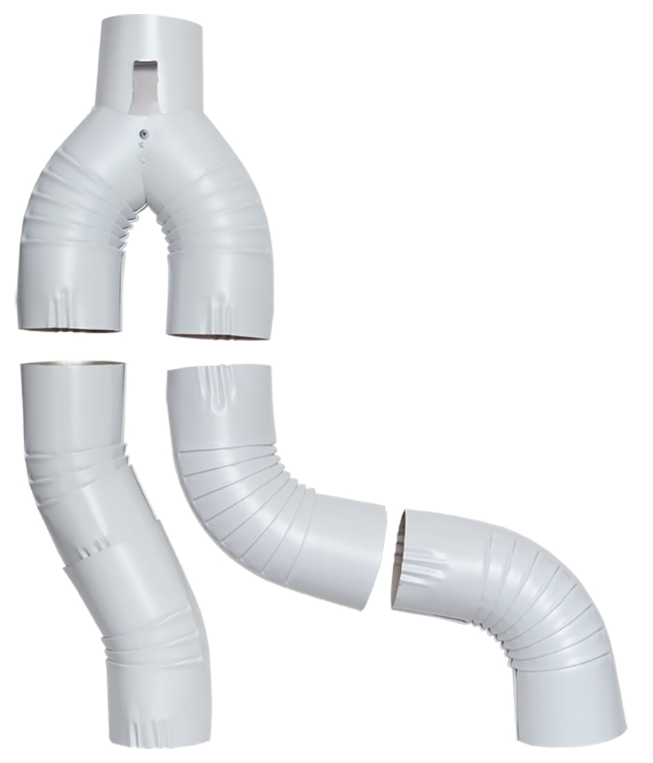 3 inch Round OffSet Group Downspout Diverter, Aluminum, White