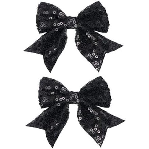 3-inch Sequined Bow Hair Clips For Girls, , and Young Women Birthday Party Wedding Christmas Occasions Accessories Set of 2 (Black)