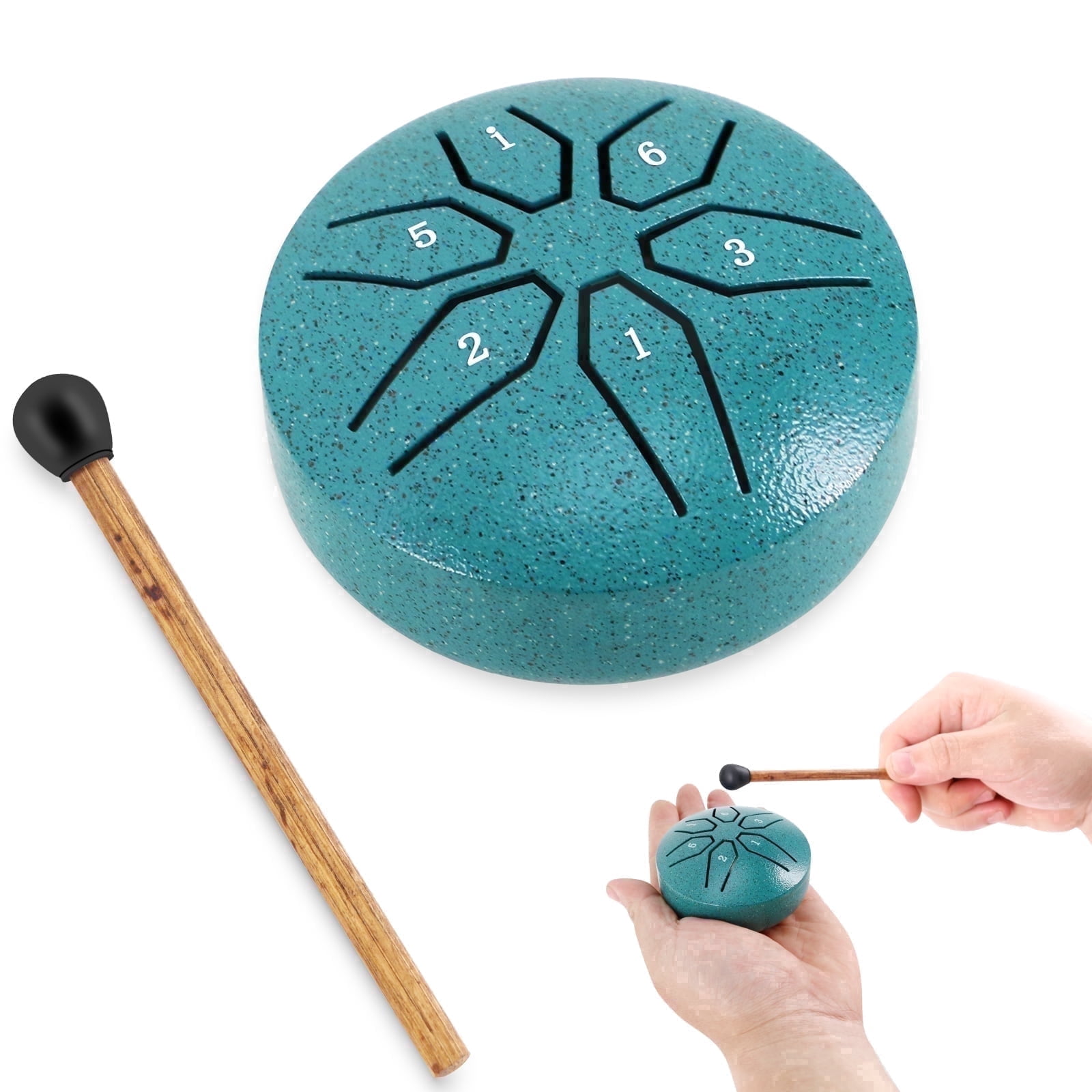 EASTROCK Steel Tongue Drum - 3 Inch 6-Note Mini Rain Drum with Mallets, Healing Sounds Musical Instrument for Outdoor/Party/Classes/Studio(Green)