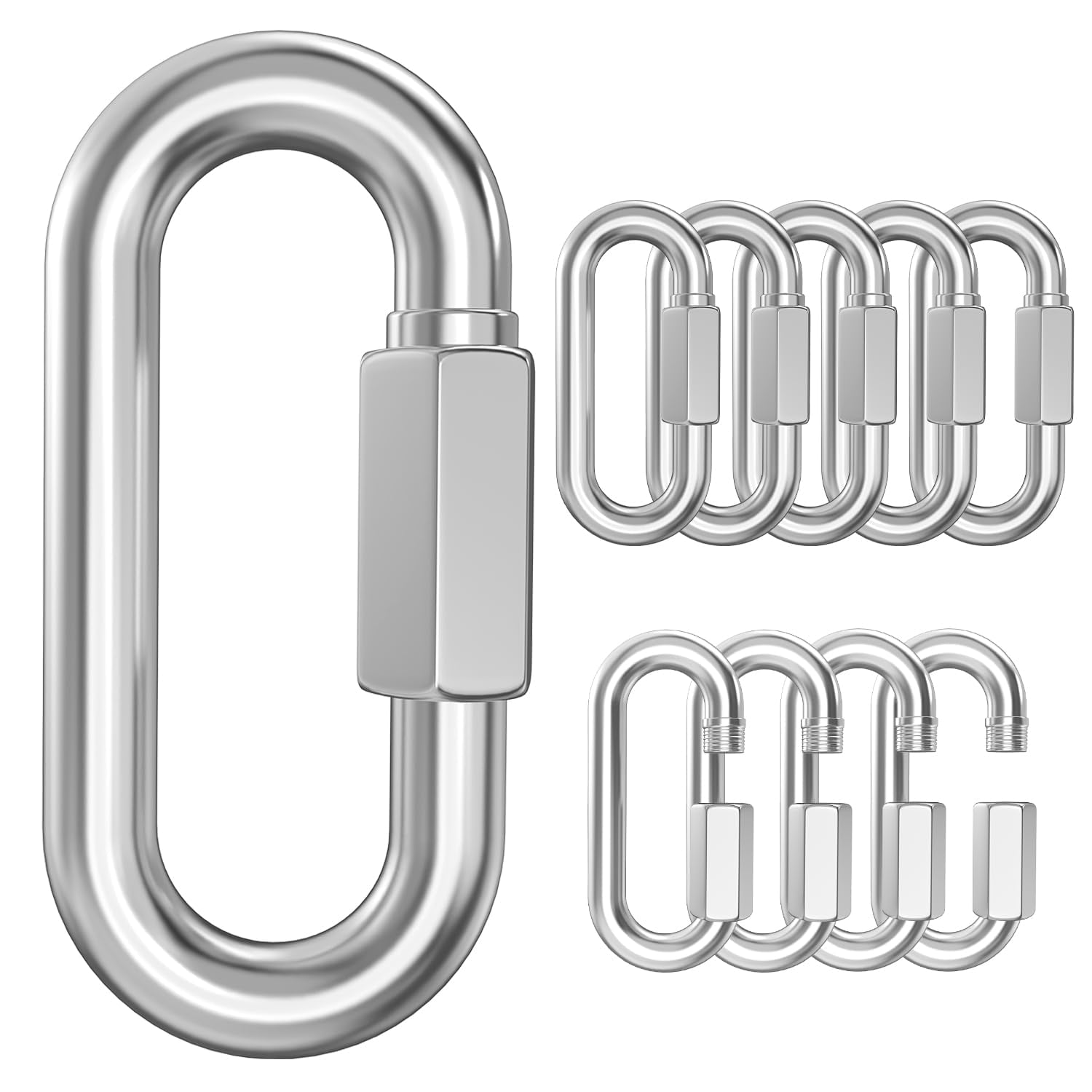 3-inch stainless steel chain quick connect扣- 10 pieces装 5/16 inch lock tight safety扣, chain hook, twist key ring spiral chain扣, 1535-pound weight capacity
