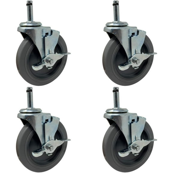 3 inch x 1 inch MIR Thermoplastic Rubber Light Duty Industrial Non-Marking Grip Ring Casters, 4 Swivel Top Lock Brake Casters, 480 LBS Load Capacity, GRAY (4-Pack) - ICON 3600 Series