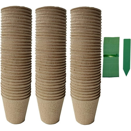 3 inches Biodegradable Seedling Peat Pots 100 Pack, Peat Pots for Plants Seed Starter, Indoor Planting Cups for Seedlings with 100 Pack Plant Markers
