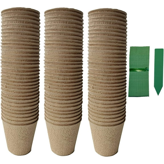 3 inches Biodegradable Seedling Peat Pots 100 Pack, Peat Pots for Plants Seed Starter, Indoor Planting Cups for Seedlings with 100 Pack Plant Markers