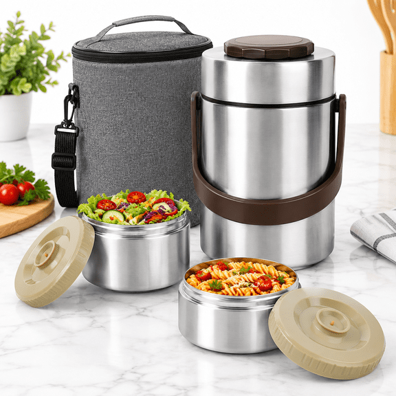 3-layer 67 Oz Vacuum Insulated Food Jars With Lunch Bag, 15/15/20 Oz Containers