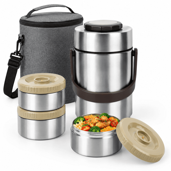 3-layer 67 Oz Vacuum Insulated Food Storage Jars With Lunch Bag