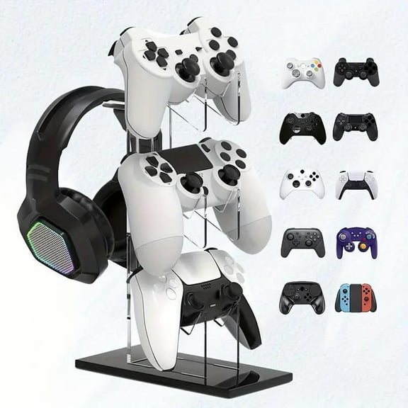3-layer Game Controller Stand & Headphone Stand, Storage Stand For PS5 S4 Controller, Controller Holder Headset Stand Gaming Accessories