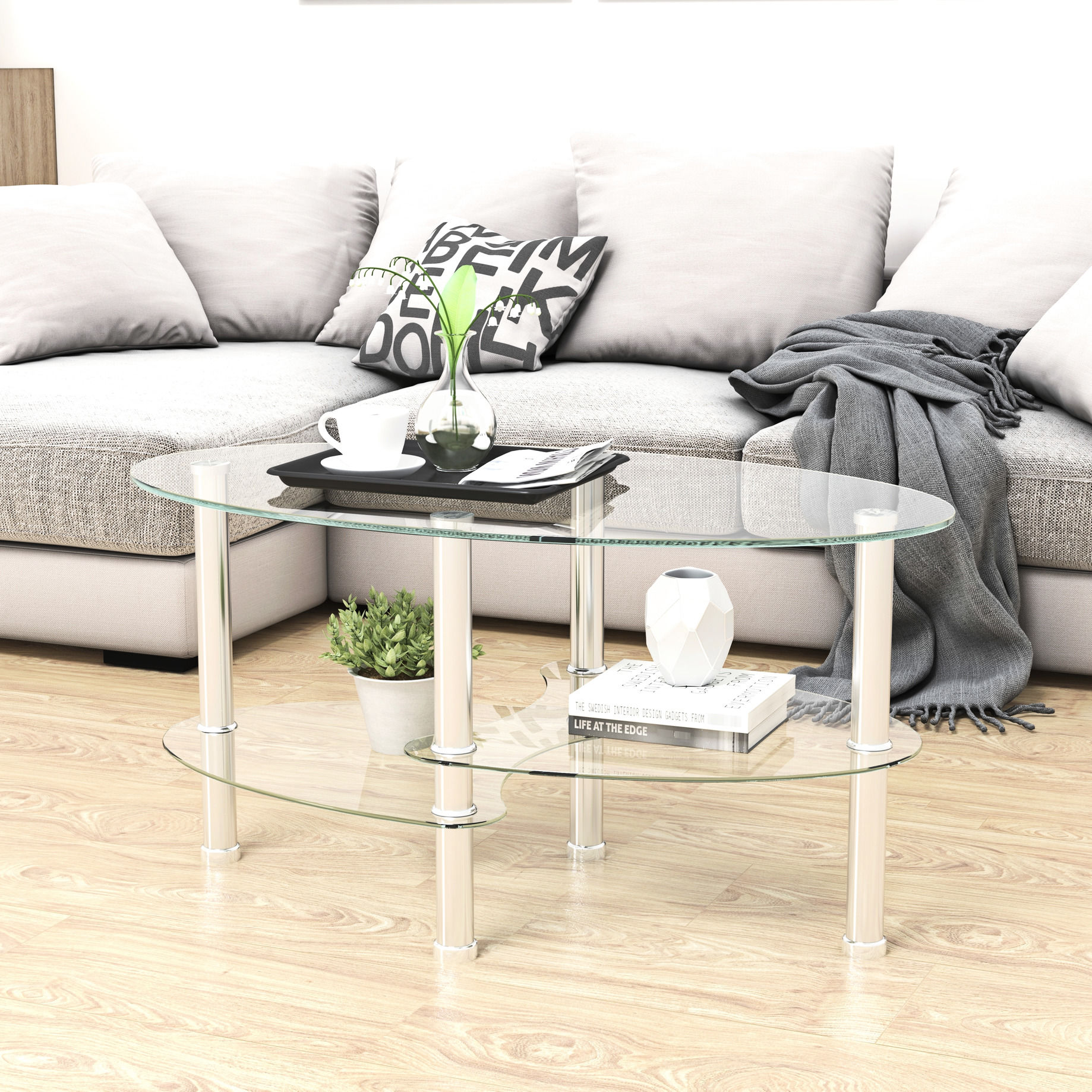 3 - layer Glass Coffee Table with Unique Layers - Easy Setup and ...