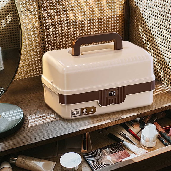 3-layer Heavy-duty Storage Lock Box with Portable Handle & Removable Dividers, Foldable Multipurpose Organizer for Sewing, Art, Crafts, Tools and Various Household Small Items, 6*7*11in, Coffee