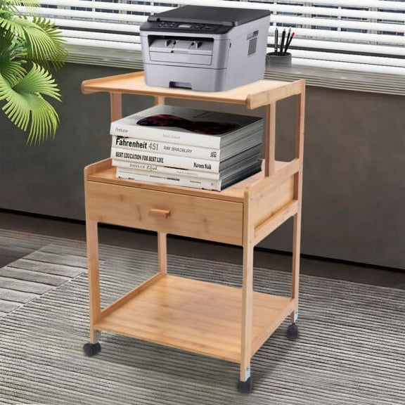 3-layer Mobile Printer Cart Stand Holder Storage Shelf Rolling Cart W/Wheels
