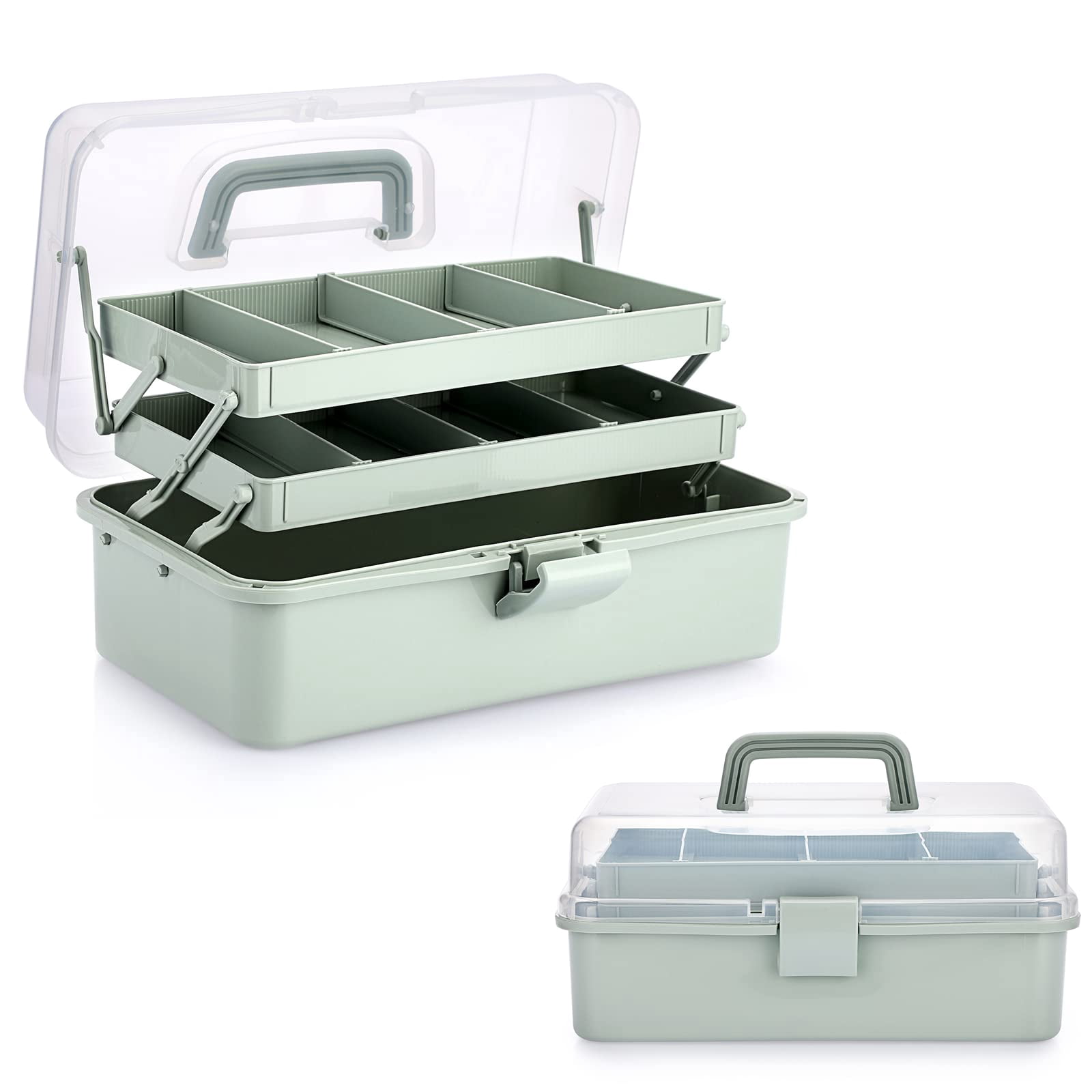 3-layer Plastic Dividing Storage Box Craft Organizer And With Adjustable Spacers Portable Handled Art Supply Multipurpose Home Utility For Sewing(haze Green)