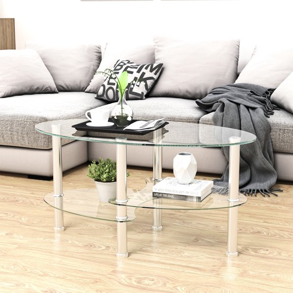 3-layer Transparent Living Room Coffee Table - Stainless Steel Leg, Versatile Design With Leg Glass, For Various Rooms