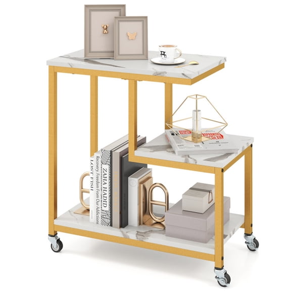 3-layer White edge table with wheels