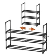 BGTREND 3-Tier Expandable Shoe Rack, Adjustable Metal Shoe Organizer Shelf for Closet Hallway Entryway, Black