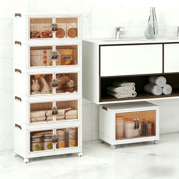 3 layers can be stacked freely. Large Plastic Storage Bins with Lids and Open Front, Stackable Storage Containers with Wheels for Clothes, Home and Room.White