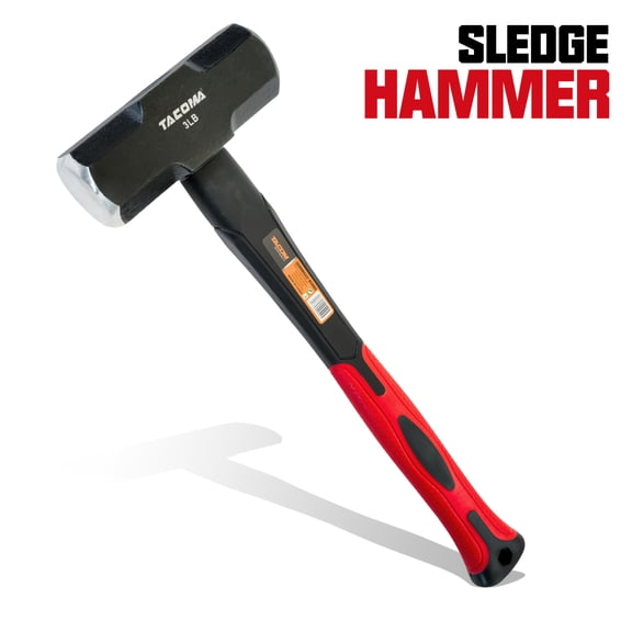 3 lb Forged Steel Sledge Hammer 50-55 HRC Heat-Treated Head, 12.8" Fiberglass Shock-Absorbing Handle, Non-Slip Grip for Construction, Landscaping & Heavy-Duty Demolition