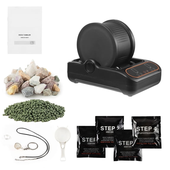 3 lb Rock Tumbler Polishing Machine Kit with 4 Speed Adjustment 1.5 Day Timer PC Sound Reduction Cover TPU Drum Direct Drive Motor Quiet Operation