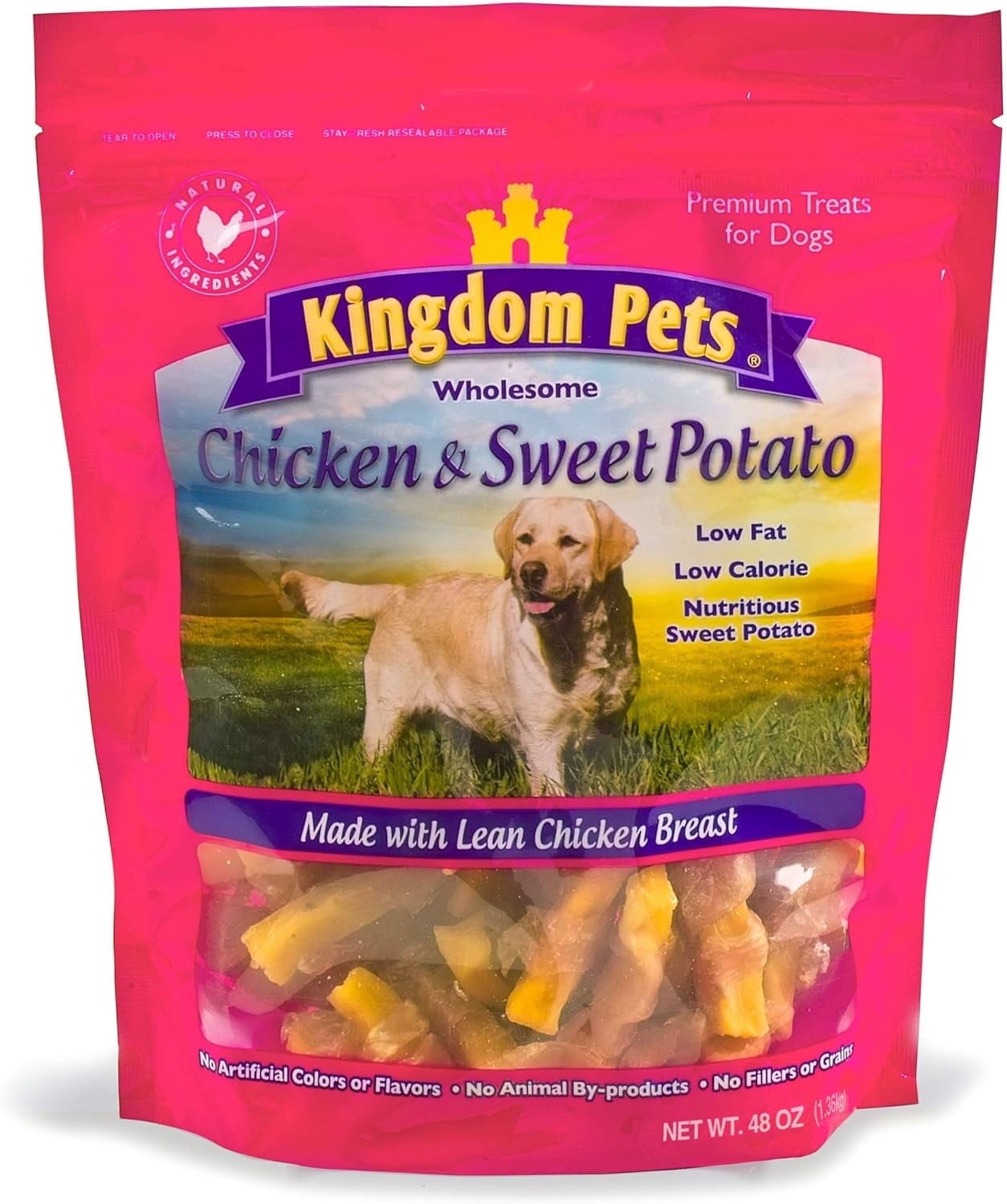 Kingdom Pets Chicken Jerky & Sweet Potato Dog Treats with Only 4 Ingredients and No Fillers, 3 Pound Bag