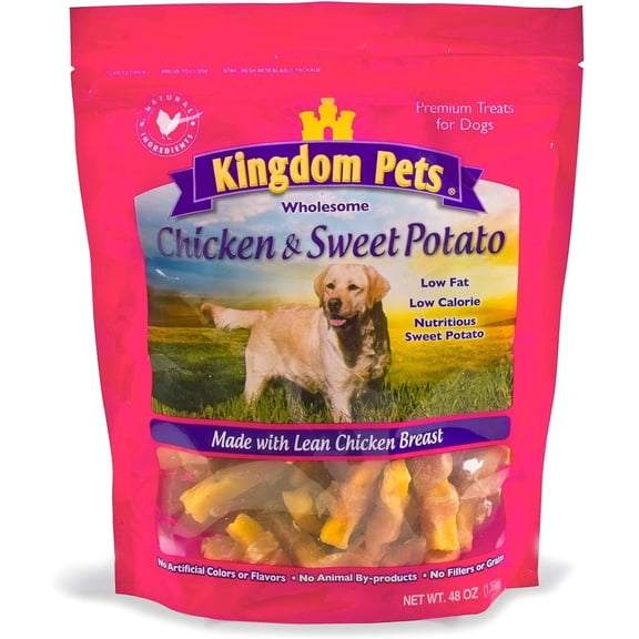 Kingdom Pets Chicken Jerky & Sweet Potato Dog Treats with Only 4 Ingredients and No Fillers, 3 Pound Bag