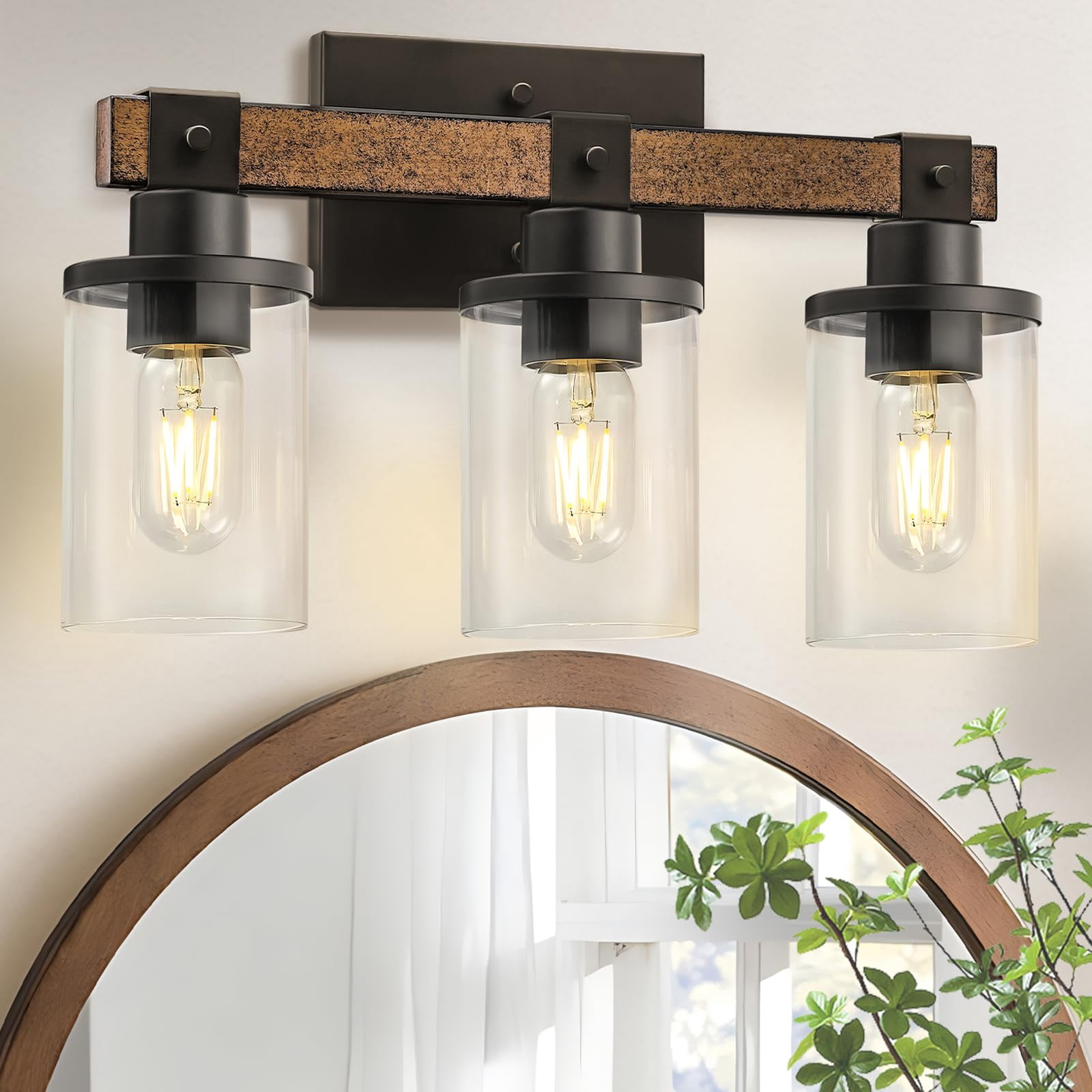 3-light Bathroom Light Fixture  Farmhouse Vanity Lights For With Glass Shade Rustic Fixtures E26 Base F08bd05