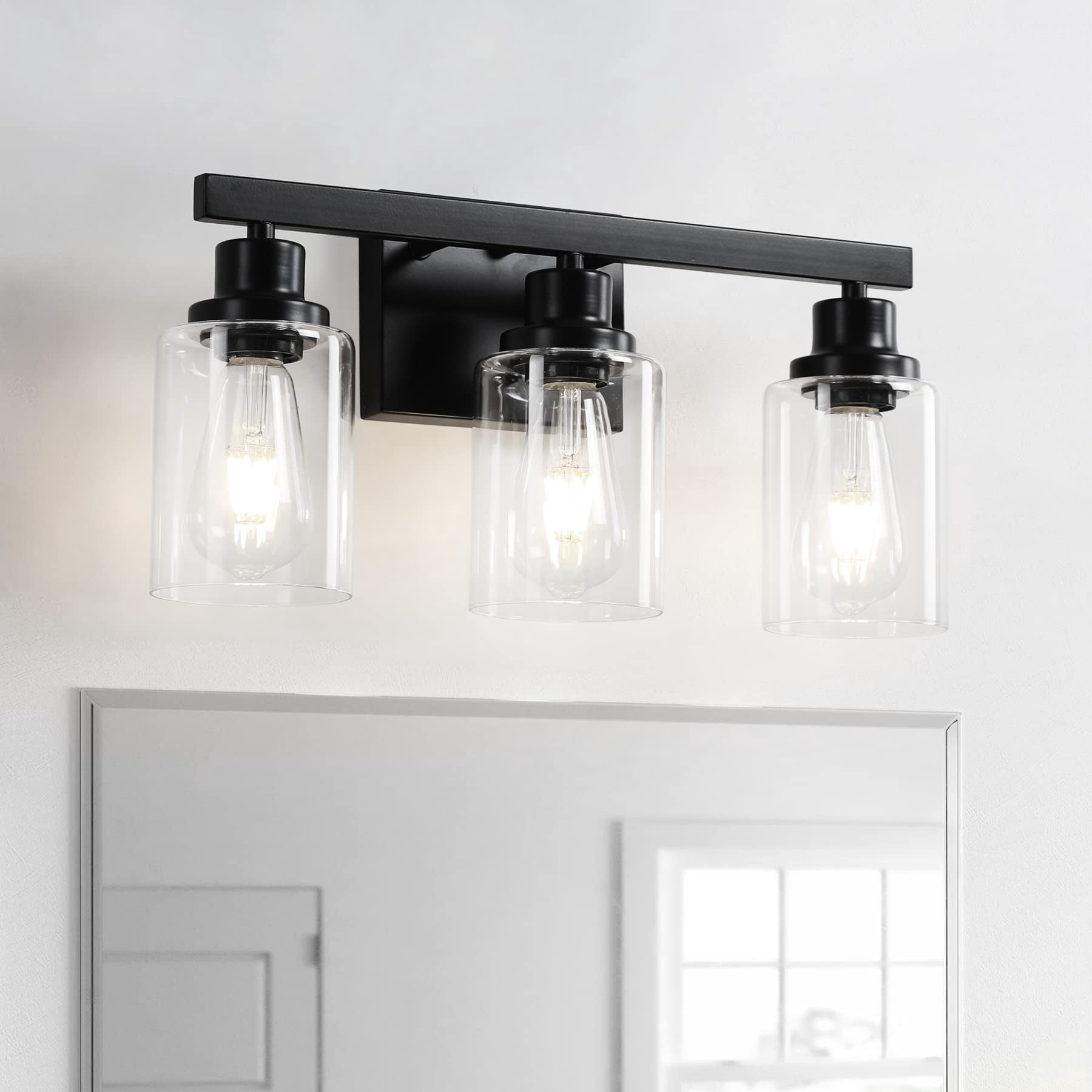 3-light Bathroom Light Fixtures  Black Vanity With Clear Glass Shade Modern Wall Lights Over Mirror Farmhouse Sconces Lighting For Bedroom Livingroom