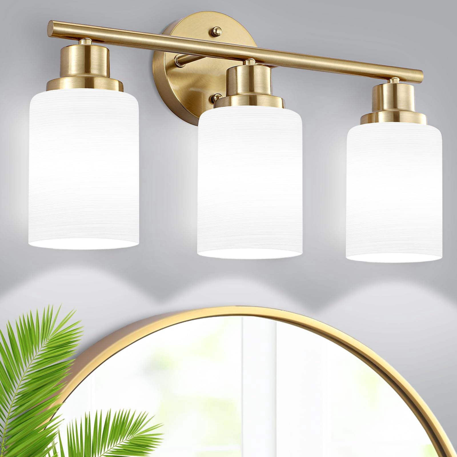 3-light Bathroom Light Fixtures  Vanity Lights For Mirror With Textured Milky White Glass Shade Modern Kitchen Wall Sconce - E26 Base Brushed Gold