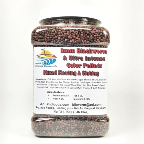 3 mm California Blackworm & Intense Coloring Pellet Mix, Floating & Sinking750g Large Jar