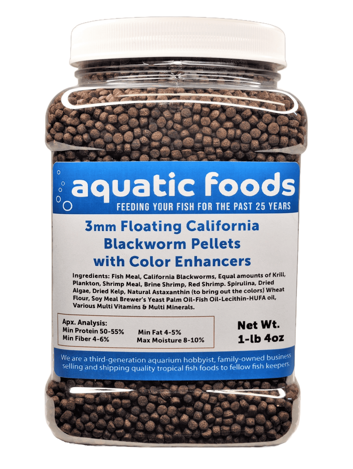 3 mm Floating Blackworm Pellets with Color Enhancers & Vitamins. Great for All Tropical Fish, Marine Fish, Cichlids, Carnivores, Discus, Coldwater Fish, Koi & Pond Fish …1-lb 4oz Med Jar