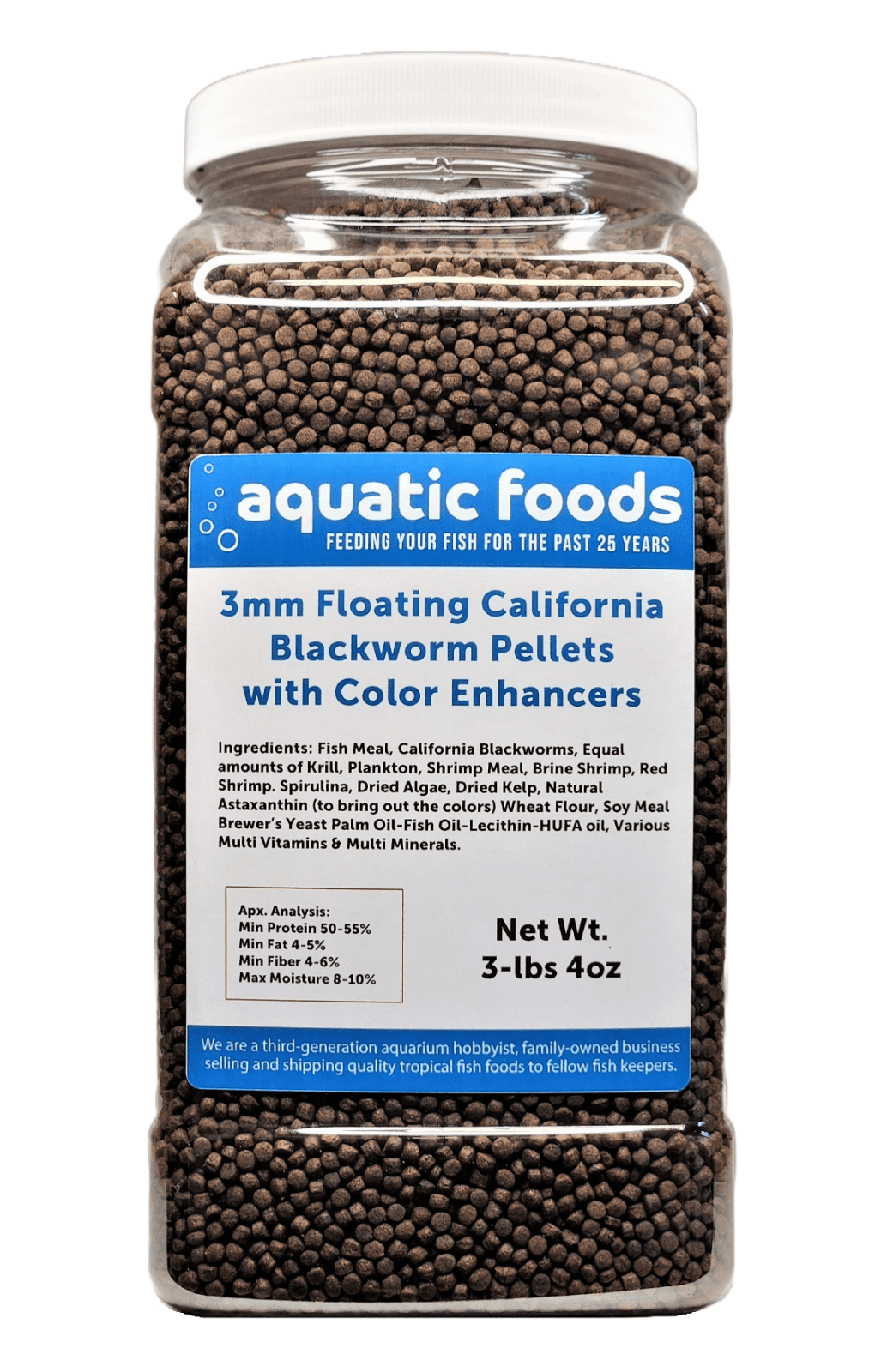 3 mm Floating Blackworm Pellets with Color Enhancers & Vitamins. Great for All Tropical Fish, Marine Fish, Cichlids, Carnivores, Discus, Coldwater Fish, Koi & Pond Fish…3-lb 4oz Lg Jar