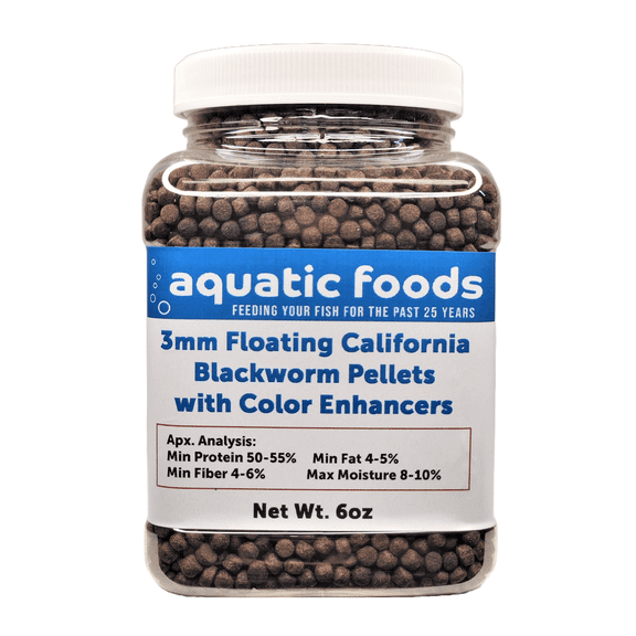 3 mm Floating Blackworm Pellets with Color Enhancers & Vitamins. Great for All Tropical Fish, Marine Fish, Cichlids, Carnivores, Discus, Coldwater Fish, Koi & Pond Fish6oz Small Jar