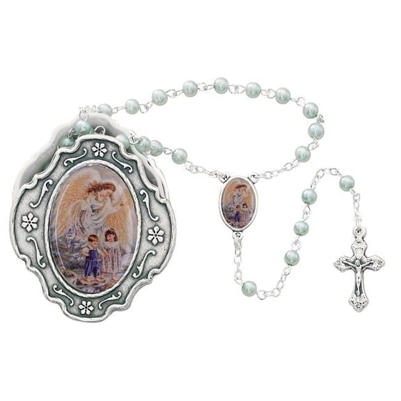 3 mm Guardian Angel Box & Rosary - Blue