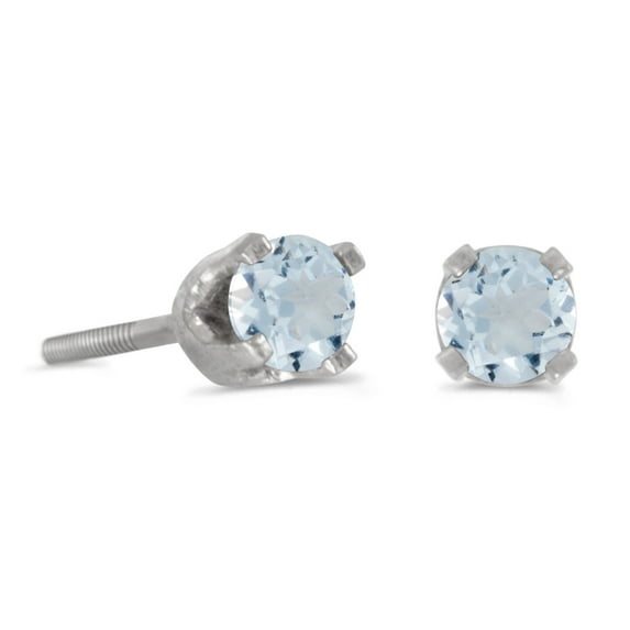 3 mm Petite Round Aquamarine Screw-back Stud Earrings in 14k White Gold