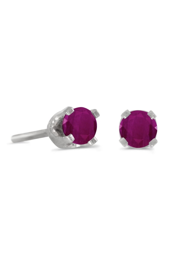 3 mm Petite Round Genuine Ruby Stud Earrings in 14k White Gold