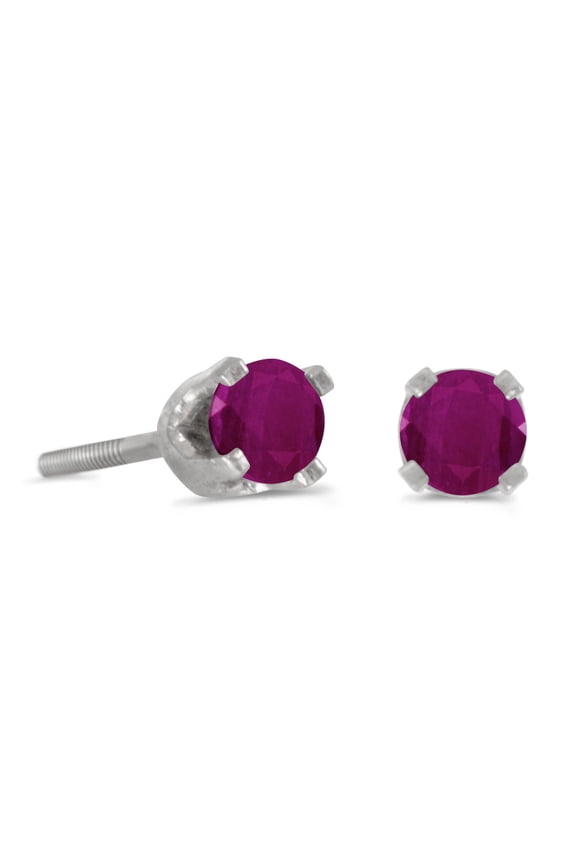 3 mm Petite Round Ruby Screw-back Stud Earrings in 14k White Gold